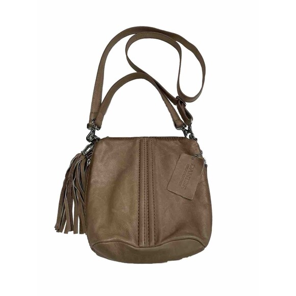 Danier Handbags - Danier Crossbody Tan Brown Italian Leather Handbag Adjustable Strap Tassel